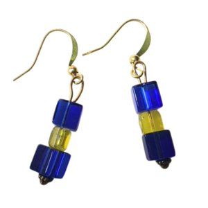🐥 Hand Crafte Blue And Yellow Beaded Crystal Earrings 1" 🐼